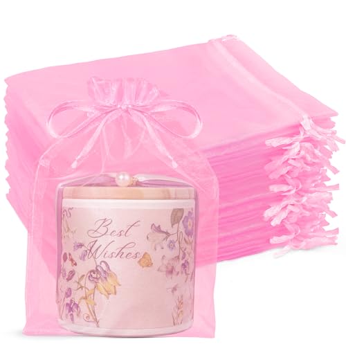 Crweety 50 Pcs Pink Organza Bags 6x9 Inches Large Mesh Gift Bags for Crafts Soap Candy Jewelry Treat Mesh Bag Drawstring for Wedding Party Favors Baby Shower Goodie Gifts