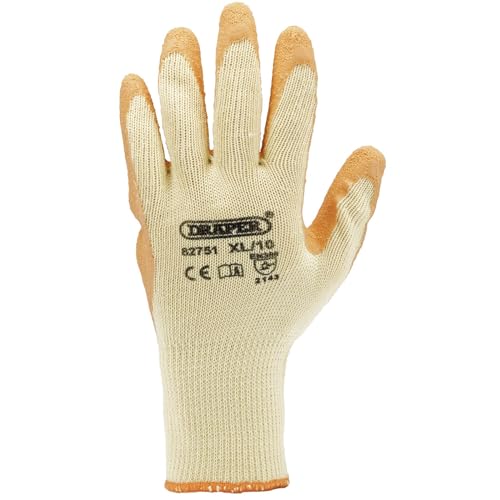 Draper 82751 Heavy Duty Latex Coated Work Gloves, Extra Large, Orange (Pack of 10)