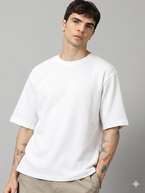 Image of RodZen Oversized Baggy Fit Half Sleeves Round Neck Solid Cotton Blend Combo T-Shirt for Men (Pack of 3)