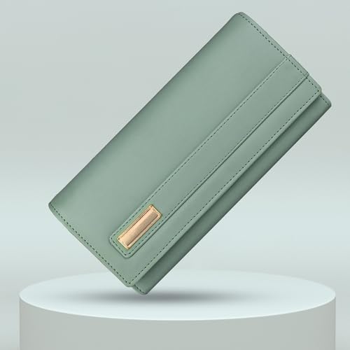 Image of ALSU Women's Hand Wallet Purse Clutch | Phone Pocket | Coin Compartment | Credit Card Slots| Zipper Pocket| Office use| Casual use| Faux Leather (Light Green)