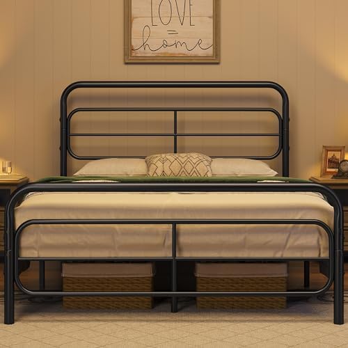 Yaheetech Double Metal Bed Frame 4ft6 Modern Style Bed Frame with Headboard and Footboard, Solid