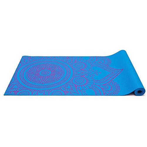 Tapete Yoga Mat Pilates PVC Com Estampa e Bolsa - AZUL CLARO