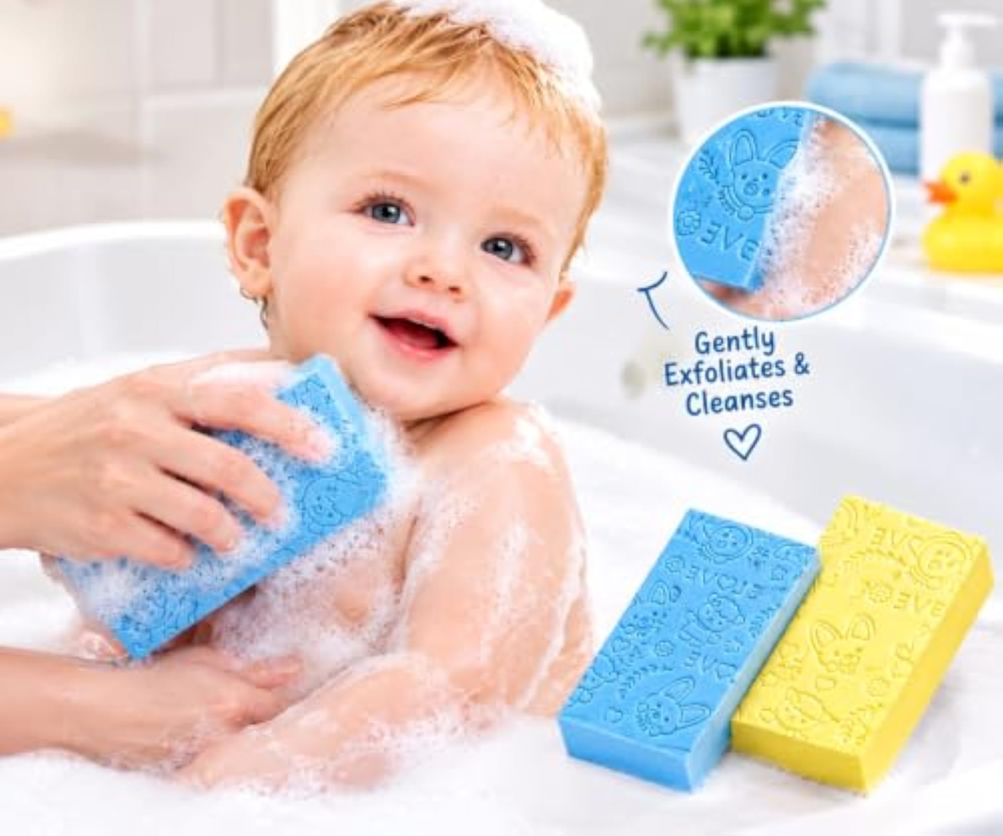 Kids Bath Sponge with Cartoon Embossed Design, Pack of 2