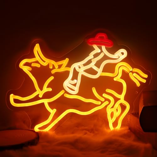 Image of Rodeo Neon Sign, Cowboy Rides Bull Neon Light, Bull Riding Led Sign, Western Man Rides Light Up Sign Rodeo Room Wall Art Decoration gifts for men