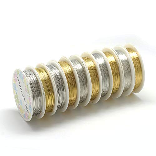 Pandahall 20 Gauge Copper Jewelry Wire Craft Wrapping Wire Mixed Silver & Golden Tarnish Resistant Beading Metal Wire 0.8mm 10 Roll/98 Feet