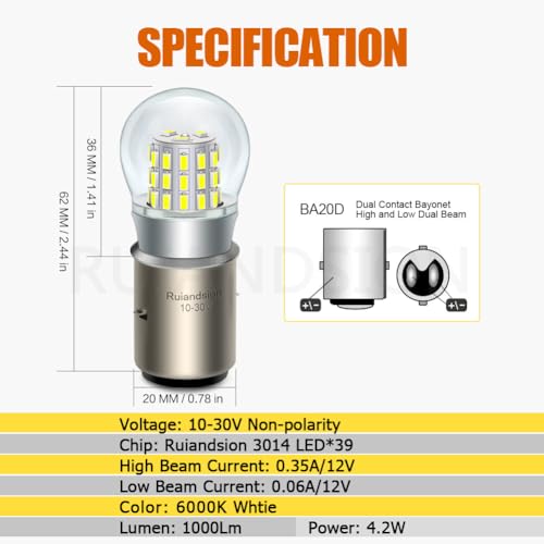 Ruiandsion BA20D LED Bulb 10-30V 1000Lm Luz Blanca miniatura 2