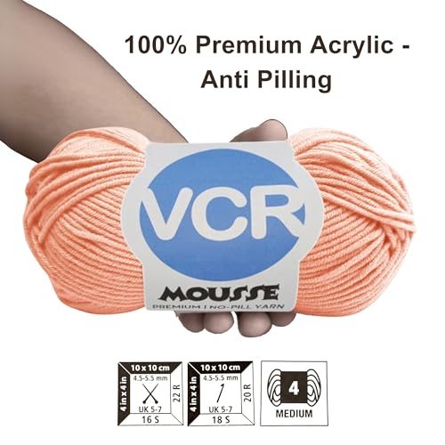 Image of VCR 4 Ply Coral Peach Yarn, 100 Grams Hank, 190 Meters Length, Acrylic Ball for Crochet and Knitting, Soft Crosia Threads, Pack of 1 Yarn, Suitable for DIY Crafts