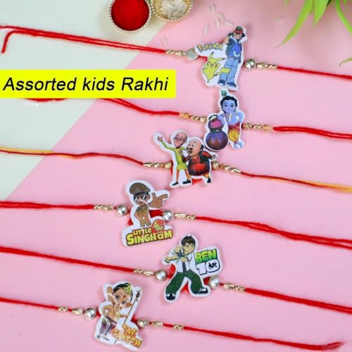 Image of TIED RIBBONS Rakhi for Brother and Bhabhi with Kids Chocolate Gifts Pack - Pack of 6 Premium Rakhi with Chocolates Gift Pack and Roli Chawal - for Rakshabandhan