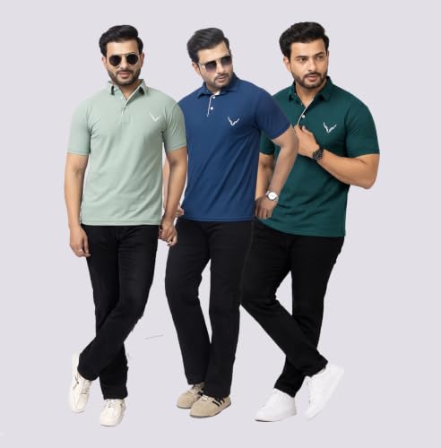 Image of HANABY Men's Summer Polo Solid Half Sleeves Polycotton T-Shirt | Collar Breathable and Comfortable T-Shirt (Pack of 3)