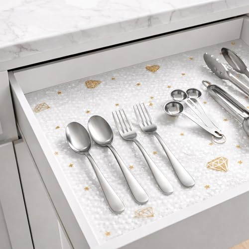 Image of SHOPPOFOBIX Kitchen Mat EVA Food Grade Multipurpose Washable Anti Slip Mat /Sheet for Fridge, Shelf Liner, Table, Kitchen Drawer mat (Golden Diamond)