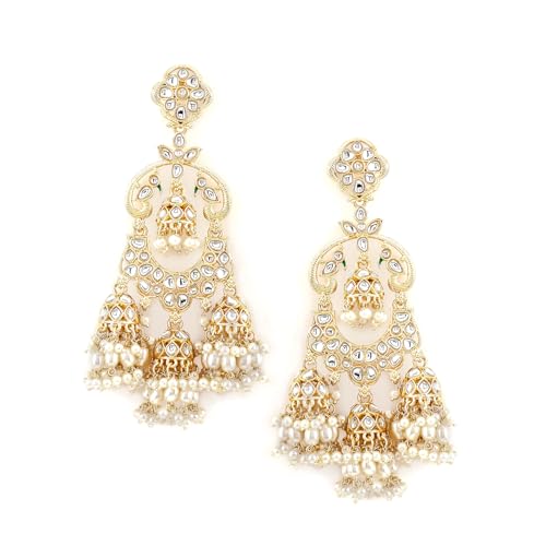 Image of Rubans Long Dangler Earrings Kundan & Pearl Ethnic Jewellery Gift for Women & Girls