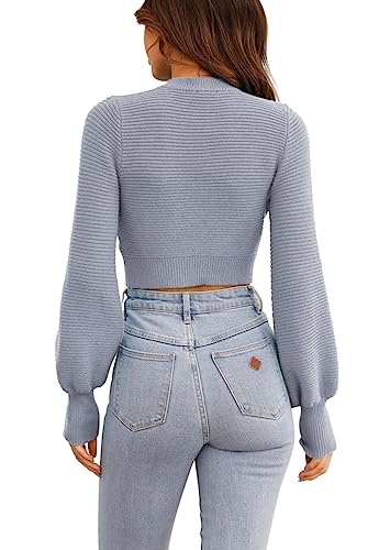 Image of Womens Sexy Crew Neck Cropped Sweaters Knit Long Sleeve Crop Tops Pullover | Ribbed Knit, Long Sleeve, Crop Tops, Pullover,Crew Neck