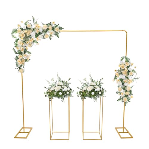 MINRS 2 x 2 m Metall Hochzeitsbogen Traubogen Traubogen Hochzeit mit 2 Stück 80 Hoch Blumenständer Kann DIY-Dekoration für Hochzeiten Jubiläen Geburtstagsfeiern Abschlussfeiern Gold
