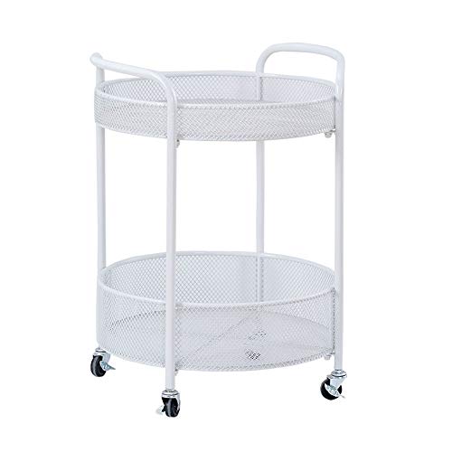 Xyanzi Carrito de Sevicio Carro rodante redondo, carro de malla de metal de 2 niveles, estilos italianos Mesa auxiliar móvil, Mesa de centro de la camisa de la despensa de almacenamiento con ruedas co