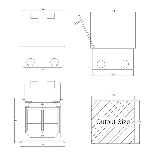 Image of MX 6-Module Floor Pop-Up Box - Stainless Steel Flush Mounting, 45 Series Modules, 90 Top Cover, Concrete Floor Installation, Silver