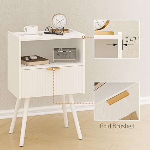 Image of White Nightstand,Modern Bedside Table with Storage Drawer and Open Wood Shelf, for Living Room, Bedroom and Small Spaces, Accent Night Stand with Solid Wood Legs, Easy Assembly,Classic White