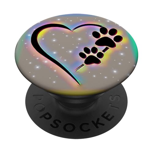 Dog Mom Souvenir Cute Dog Paw Print Heart Black Rainbow PopSockets Klebender PopGrip