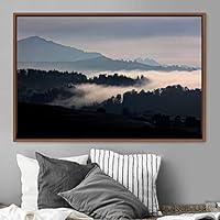 Framed Canvas Wall Art Foggy Mountains Aerial Cool Multicolor Nature Photography Realism Relax/Calm Rustic Wilderness - 16x24 inches