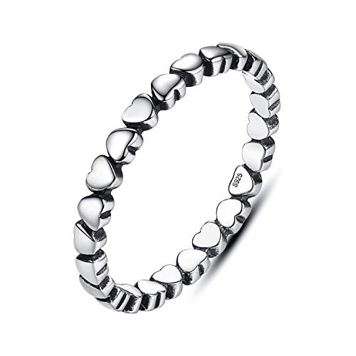 WBRWP Bright Silver Color Size 9 Heart Shaped Classical Simple Plain Stacking Wedding Band Promise Ring : Heart Ring for Women Cute Heart Band Dainty Engagement Promise Wedding Love Rings