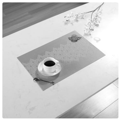 Image of Rectangular Heat Resistant Non-Slip Weave Placemat for Dining Table, Cleanable PVC Woven Dinner Mats | Low-Maintenance| Perfect for Home, Kitchen, Restaurant, Office (Ash Grey, Set of 4)