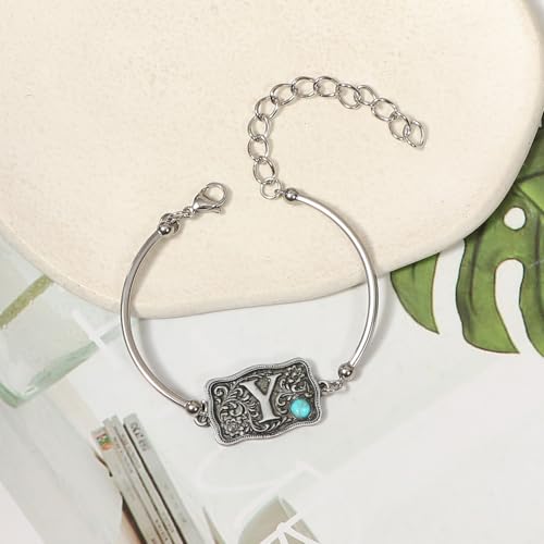 Image of Belt Buckle Bracelet Initial Letter A-Z Bracelets Western Cow Tag Bracelet Belt Buckle Necklace Western Style Initial Letter Pendant Necklace