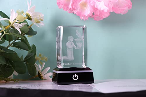 Image of Qianwei First Communion Gifts for Boys, 3D Engraving Crystal Praying Boy John Figurine First Communion Veil Decoration, Baptism Gifts for Boy Catholic
