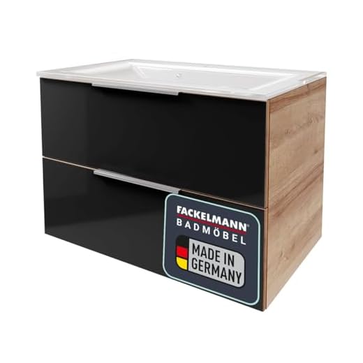 FACKELMANN B.Brillant Mobile sottolavabo – con lavabo bianco in vetro – Appeso e frontale in vetro laccato – Armadietto da bagno in antracite e rovere (80 x 56 x 50 cm)