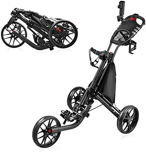 BOBOPRO 3 Wheel Golf Push Cart,Sturdy Folding Walking Push Cart with Foot Brake,Umbrella Holder,Beverage Holder,Golf Club Bag Holder,Golf Accessories and Best Gifts for Men Women Practice and Game