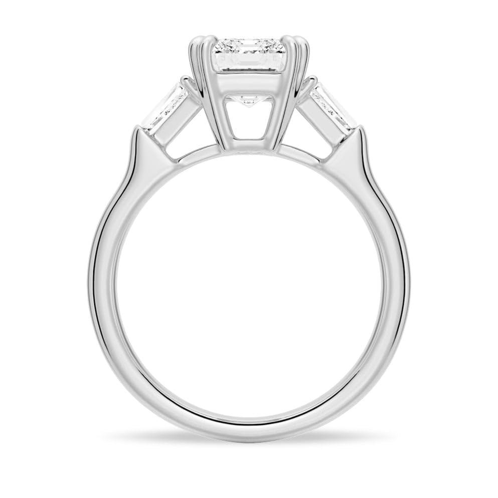MSBLUE® Emerald Cut Engagement Ring, 2ct Moissanite Center Diamond with Tapered Baguette Side Stones, Sterling Silver with 14K Gold Vermeil, Rhodium Finished4