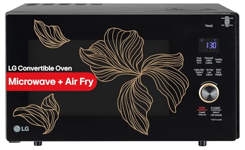 Image of LG 28 L, Convertible Microwave Oven with Air Fry, Charcoal Lighting Heater, Wi-Fi Enabled (MJEN286UGWF, Black, Motorised Rotisserie, 60 Air Fry Recipe, 40 Scan to Cook Recipes & 331 Auto Cook Menu)