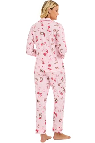 Image of LUBOT 100% Cotton Pajamas for Women Pajama Set 2 Piece PJ Sleepwear Set Soft Ladies Button Knit Long Sleeve Loungewear XS-XXL