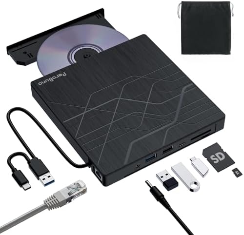 Super External CD DVD Drive, USB 3.0 DVD Burner with Ethernet Ada...