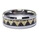 Fantasy Forge Jewelry Gold Phoenix Firebird Black Carbon Fiber Tungsten Ring Mens Womens 8mm Wedding Band Size 10.5