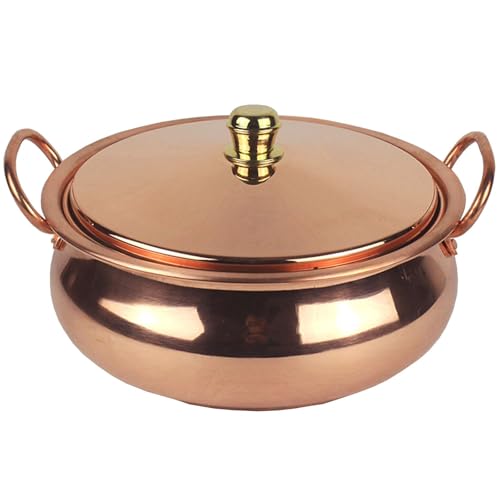 Olla caliente de cobre hecha a mano con tapa y asa, extragruesa para cocinar uniformemente, ideal para guisar y shabu shabu con familiares y amigos