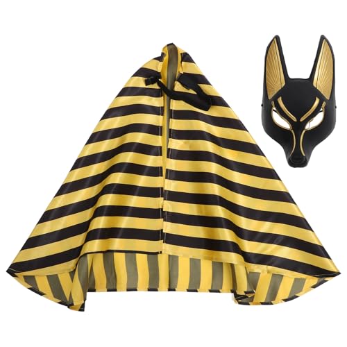 Masque d'Anubis en plastique rigide et son foulard vintage en tissu pour adulte