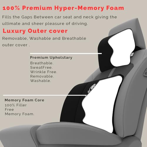 Image of MRRON Series Memory Foam Neck Rest & Extra Lumbar, Relief Pillow, 100% Soft Memory Foam Pillow, Adjustable Strap, Cervical Support for Car Seat. (Black, Lumbar)