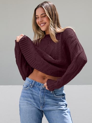 Image of Trendy Queen Women's Oversized Cable Knit Crewneck Sweaters