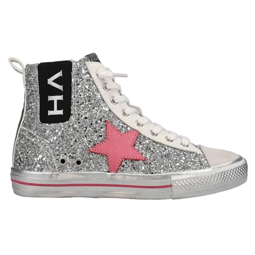 VINTAGE HAVANA Womens Alive Metallic Glitter High Sneakers Shoes Casual - Silver