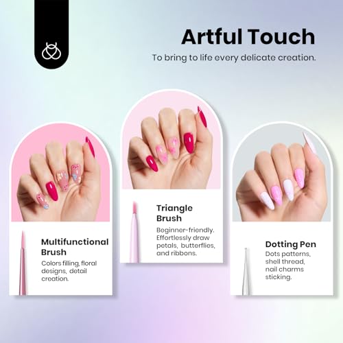Image of Beetles Nail Art Brushes Set for Gel Polish 8 Pcs - Nail Art Design Pen Fingernail Painting Dotting Tool, Liner Gradient Clean Up Brush DIY with Palette Rainbow Pastel Pen Set Manicure Kit