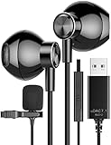Auriculares USB con Microfono Lavalier, ACOCOBUY USB A Auriculares con Cable HiFi Estéreo para PC Gaming con Micrófono y Control de Volumen Intra-Auriculares USB para Computadora/PC/Mac/Laptop/PS4