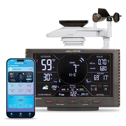 AcuRite Optimus Weather Station with Wi-Fi Display Built-in Barometer Lightning Detection Indoor/Outdoor Temperature and Humidity Wind Speed/Direction and Rainfall Measurements (01224MCB)