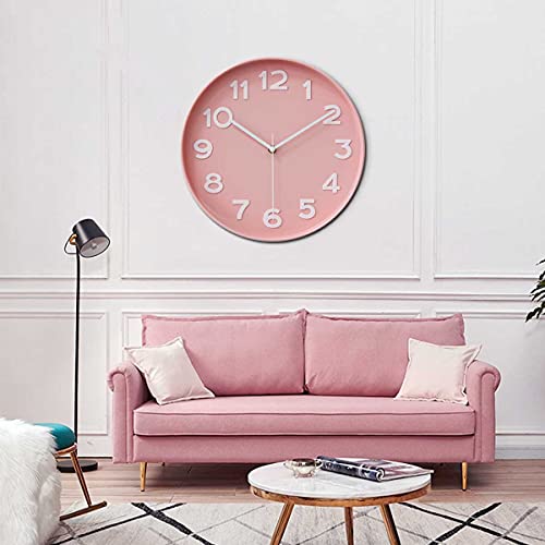 Image of HZDHCLH Wall Clock 12 inch Silent Non Ticking Modern Wall Clocks Battery Operated Clocks for Kitchen Bedroom Living Room Office Decor (Pink)