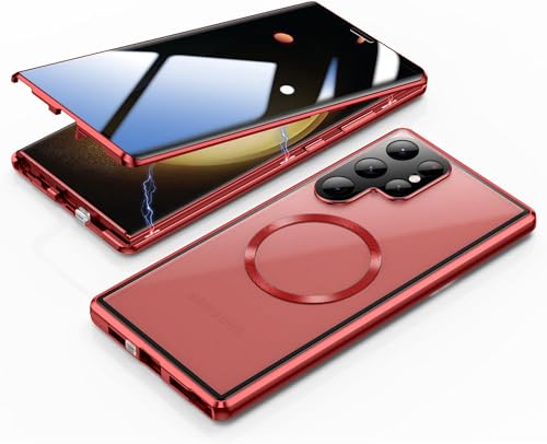 Coque Samsung S24 Ultra 5G intégrale rouge en verre trempé magnétique