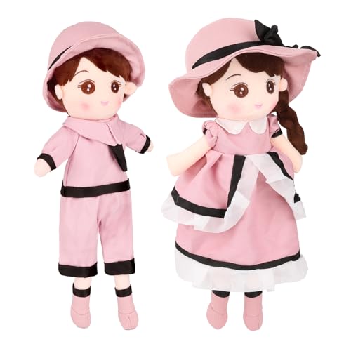 FPYWO Soft Baby Doll Plush Rag Doll Toys for 1+ Year Old Girls & Boys Huggable Toddler Doll Snuggle Buddy Ideal First Birthday Gift Snuggle Buddy for Infants 17.7 Inch 2 Pack (Pink)