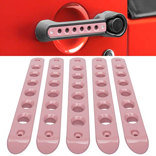 E-cowlboy Door Grab Handle Inserts Cover for Jeep Wrangler JK JKU Sahara Rubicon Unlimited 2007-2018 Front & Rear Exterior Door Handle Decoration Accessories Aluminum 5Pcs/Set (Pink)
