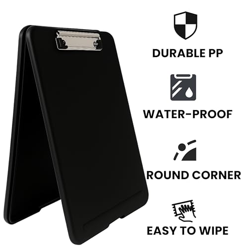 Image of SPS Exampad A4 Plastic Clipboard with Built-in Storage and Pen Holder - Ideal for School, Office, Travel - Perfect for Students and Professionals, School and Office - Black