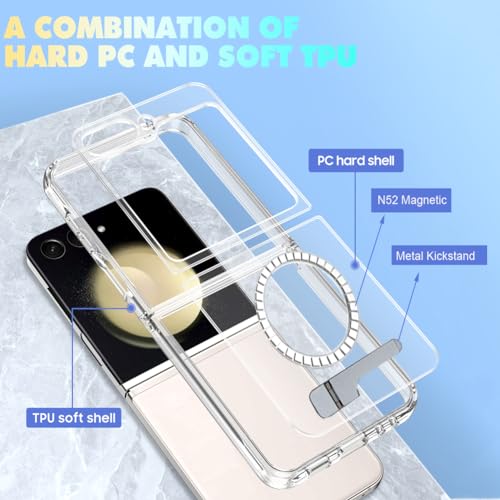 condgood for Galaxy Z Flip 7 Case Compatible with Magsafe, Built-in 3 Ways Metal Kickstand & Fastener & Strong Magnetic, Military Grade Protection Phone Case for Samsung Galaxy Z Flip7 (Clear) by condgood - Used condition - Image 2