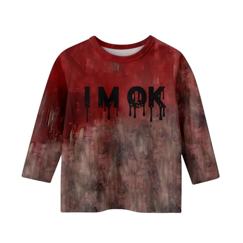 Halloween Shirts for Teens Girls Bloody 3/4 Sleeve Fall Cute Shirts Loose I'm Ok Tops Funny 3/4 Length Sleeve Clothes3