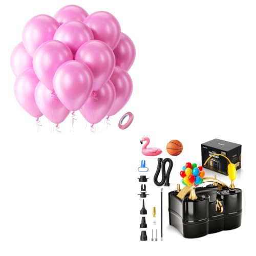 Image of Pearl Pink Balloons Latex Party Balloons - 100 Pack 12 inch Round Helium Light Pastel Baby Pink Balloons and Electric Balloon Pump