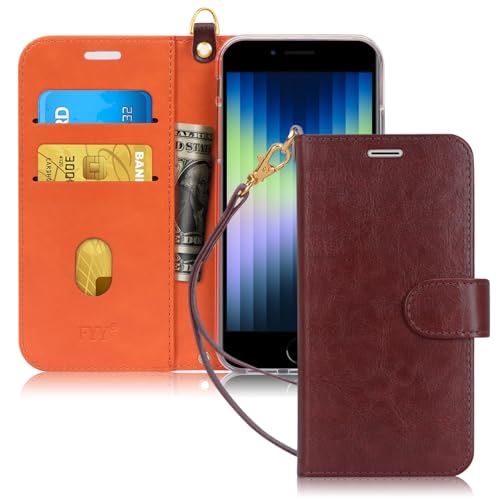 FYY Designed for iPhone SE Case 2022 (3rd Gen) / iPhone SE Case 2020 (2nd Gen) / iPhone 7 Case/iPhone 8 Case, Luxury PU Leather Wallet Phone Case with Card Holder Flip Kickstand Cover Dark Brown